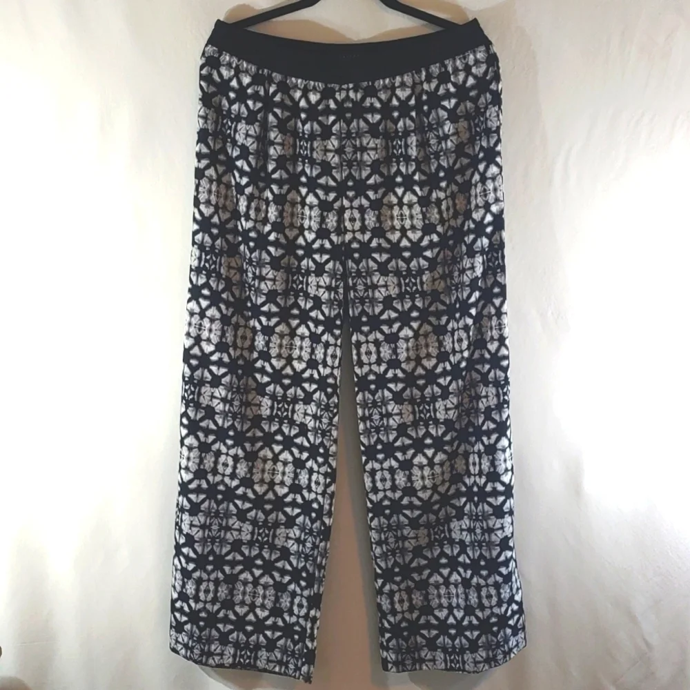 Sanctuary Women's Black White Gray Print Elastic Waist Band Pants Size L